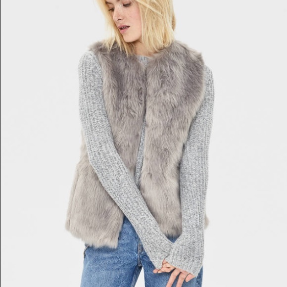 gray fur vest